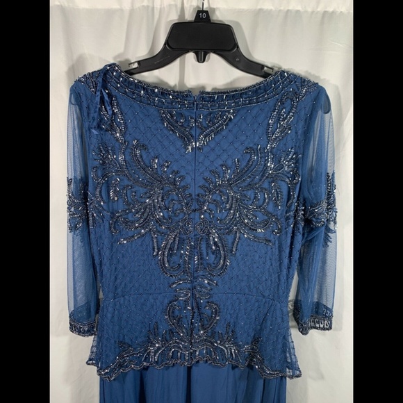 NEW Pisarro Nights Beaded Mock Peplum Gown Blue 8 - Picture 9 of 11